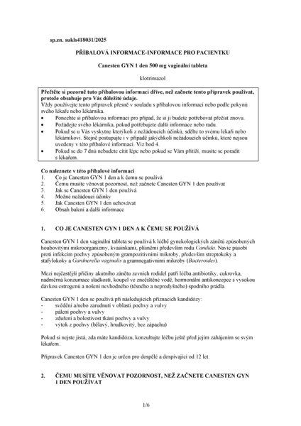 Příbalový leták (SUKL) - Canesten Gyn 1 den 500mg, 1 vaginální tableta