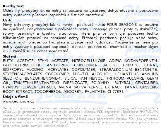 Příbalový leták - Four Seasons posilovač nehtů 12ml