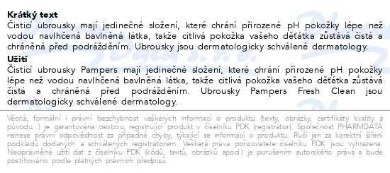 Příbalový leták - Pampers Fresh Clean vlhčené ubrousky 12x52 ks
