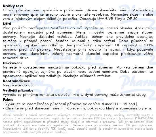 Příbalový leták - NIVEA SUN Sensitive Protect Sprej na opalování SPF 30 200 ml
