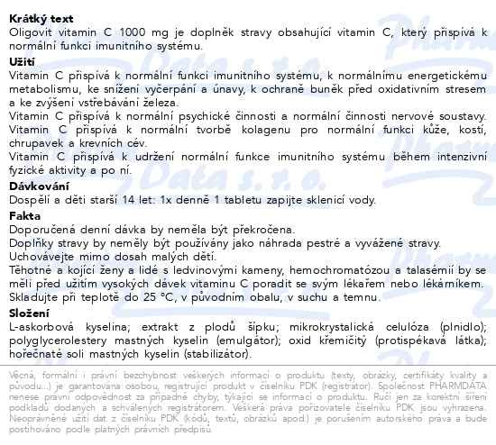 Příbalový leták - Oligovit Vitamin C 1000mg 30 tablet Galenika