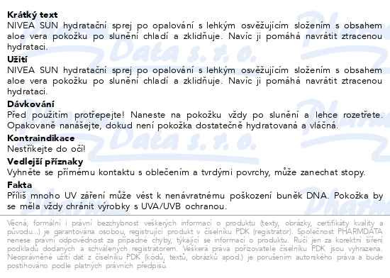 Příbalový leták - NIVEA SUN Hydratační sprej po opalování 200ml