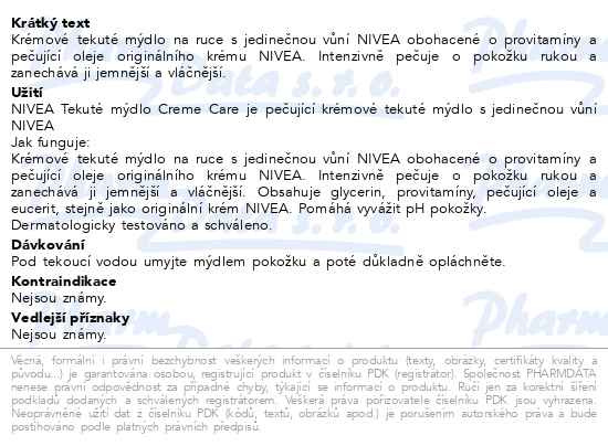 Příbalový leták - NIVEA Creme Care tekuté mýdlo 250ml