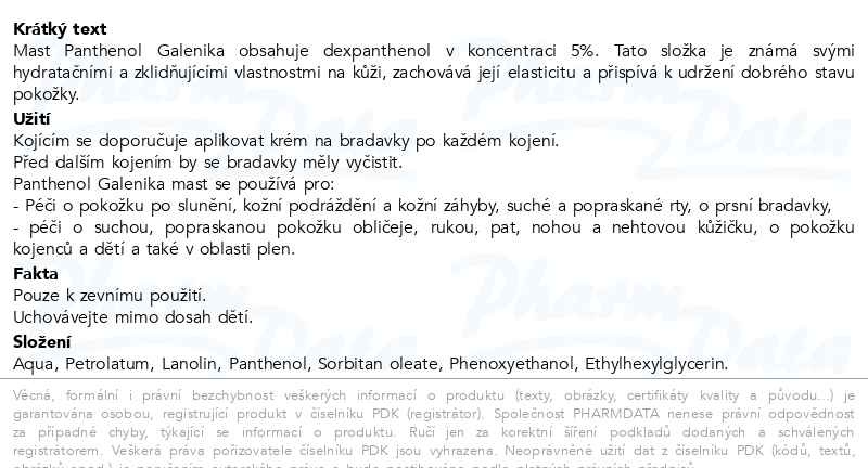 Příbalový leták - Panthenol Galenika Dexpanthenol 5% Oinment 30g