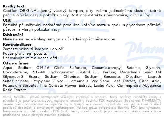 Příbalový leták - Capillan Original vlasový šampon 200ml Fagron