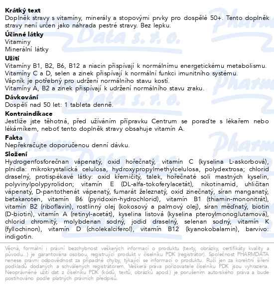 Příbalový leták - Centrum AZ Silver 30 tablet