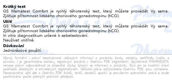 Příbalový leták - GS Mamatest Comfort Těhotenský test