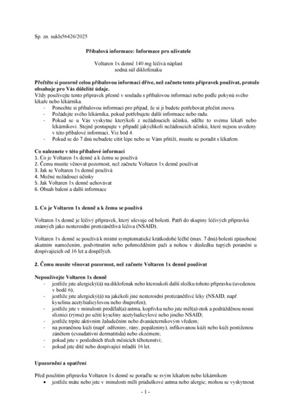 Příbalový leták (SUKL) - Voltaren 1x denně 140mg, 5 léčivých náplastí