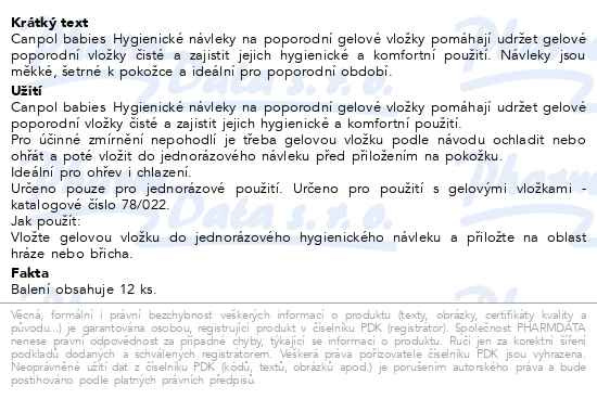 Příbalový leták - Canpol babies Hygienický návlek na poporodní gelové vložky 12ks