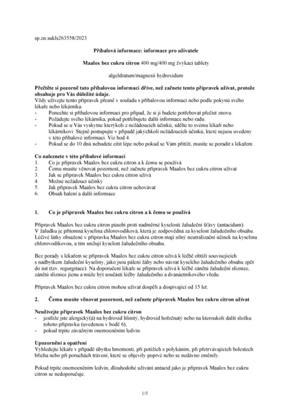 Příbalový leták (SUKL) - Maalox bez cukru citron 400mg/400mg tbl.mnd.40