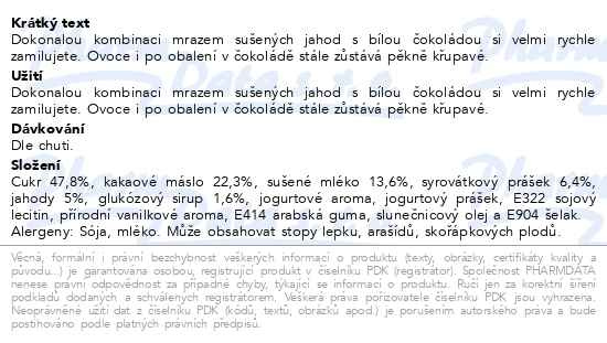Příbalový leták - Allnature Jahody sušené mrazem v bílé čoko 100g