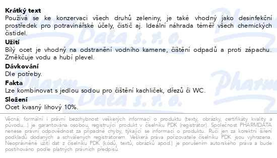 Příbalový leták - Allnature Bílý ocet 10% 500ml