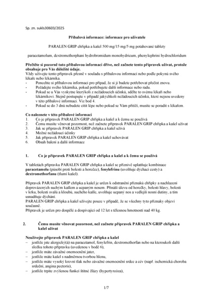 Příbalový leták (SUKL) - Paralen Grip chřipka a kašel 500/15/5mg 24 tablet