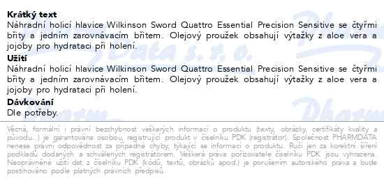 Příbalový leták - WILKINSON Quattro Essential 4 náhradní hlavice 8ks