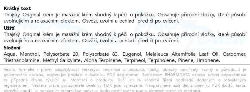 Příbalový leták - Thajský krém +Essential Original 100g