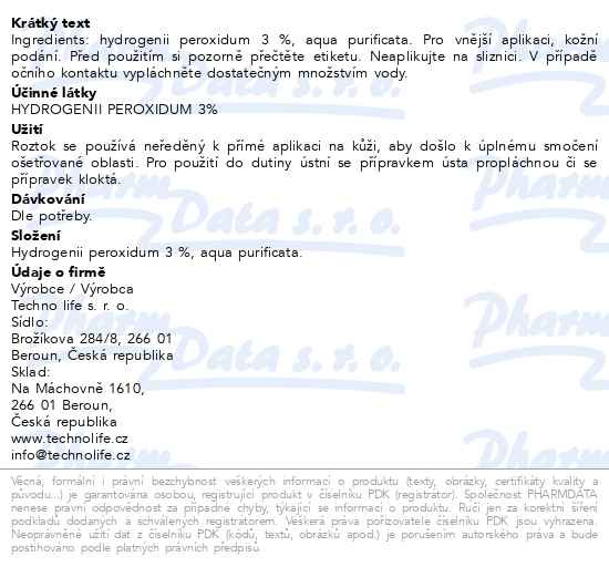 Příbalový leták - Easy Life Peroxid vodíku 3% 1l