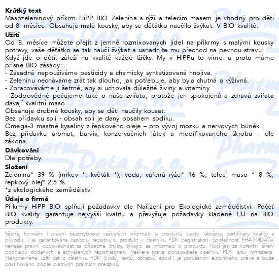 Příbalový leták - HiPP JUNIOR BIO Zelenina s rýží a telecím masem 220g