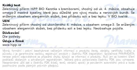 Příbalový leták - HiPP ZELENINA BIO Mrkev s bramborami 125g