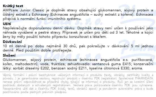 Příbalový leták - AMPcare JUNIOR CLASSIC IMUNITNÍ BALENÍ 3x150ml