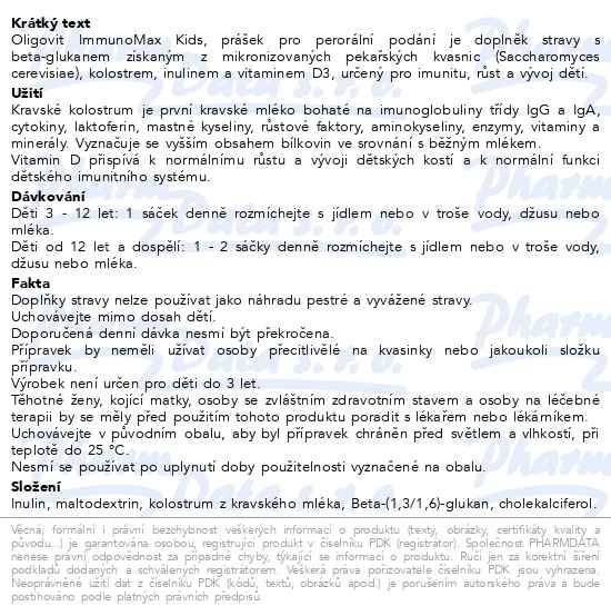 Příbalový leták - Oligovit Immunomax Kids 10x2.25g Galenika