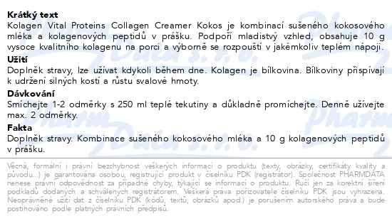 Příbalový leták - Vital Proteins Collagen Creamer Kokos 293g