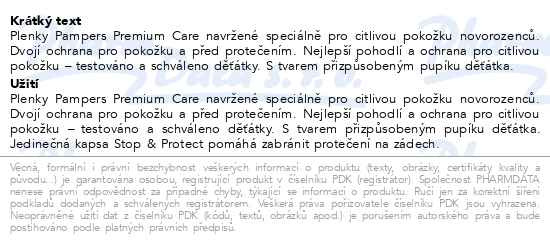 Příbalový leták - Pampers Premium Care vel. 1 Mini