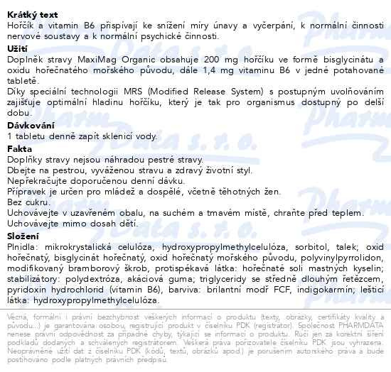 Příbalový leták - MaxiMag Organic 42 potahovaných tablet