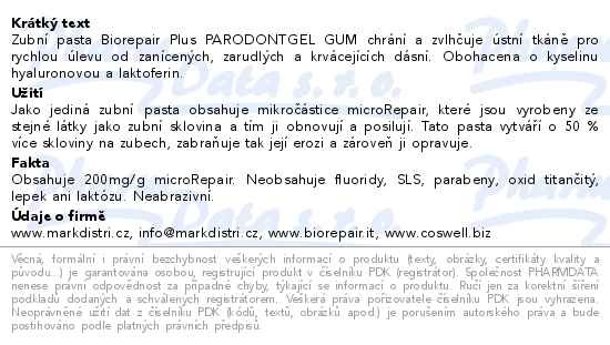 Příbalový leták - Biorepair Plus Parodentgel Gum zubní pasta 75ml
