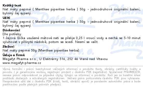 Příbalový leták - Megafyt Nať máty peprné 50g