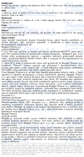 Příbalový leták - Megafyt Dětský čaj zažívání 20x2g
