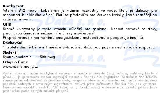 Příbalový leták - VitaHarmony Vitamin B12 120 tablet