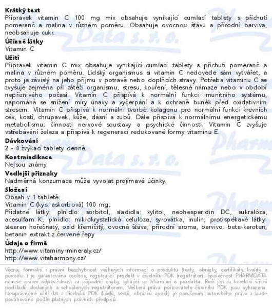 Příbalový leták - VitaHarmony Vitamin C 100mg MIX 120 žvýkacích tablet