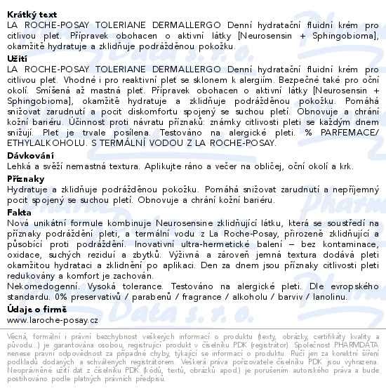 Příbalový leták - LA ROCHE-POSAY TOLERIANE DERMALLERGO Denní hydratační fluidní krém pro citlivou pleť 40ml
