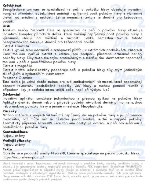 Příbalový leták - Nizoral care tonicum 100ml