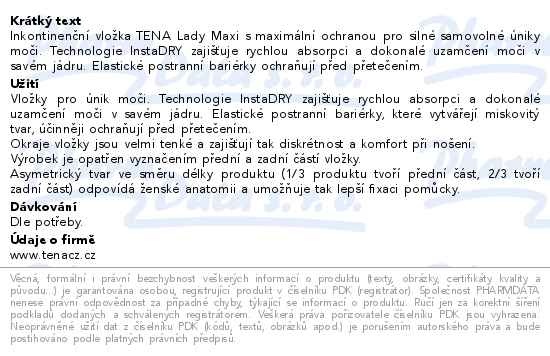 Příbalový leták - TENA Lady Protect+ Maxi ink.vložky 6ks 760929