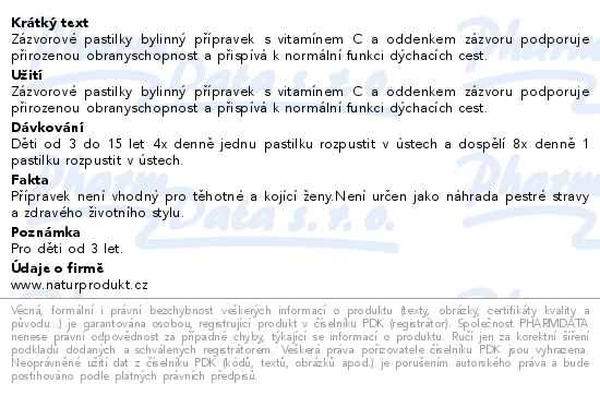 Příbalový leták - Naturprodukt Zázvorové pastilky 20ks