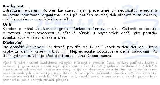 Příbalový leták - Korolen bylinný koncentrát 30 ml
