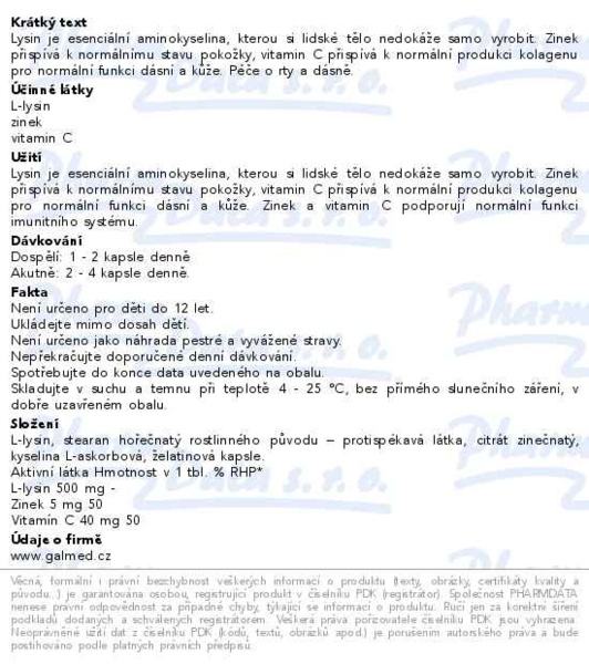 Příbalový leták - Lysin+zinek+vitamín C cps.20 Galmed