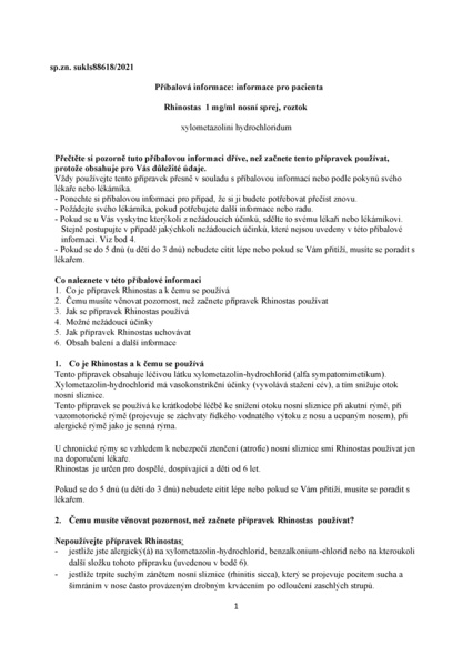 Příbalový leták (SUKL) - Rhinostas 1mg/ml nas.spr.sol. 1x10ml