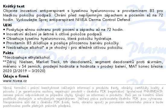 Příbalový leták - NIVEA Derma Control Defend AP sprej 150ml