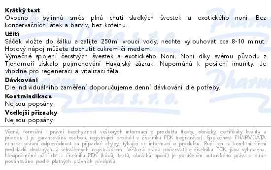 Příbalový leták - Čaj Majestic Tea Noni+Švestka 20x2.5g Biogena