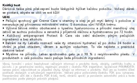 Příbalový leták - Nivea Creme Care Dárková sada
