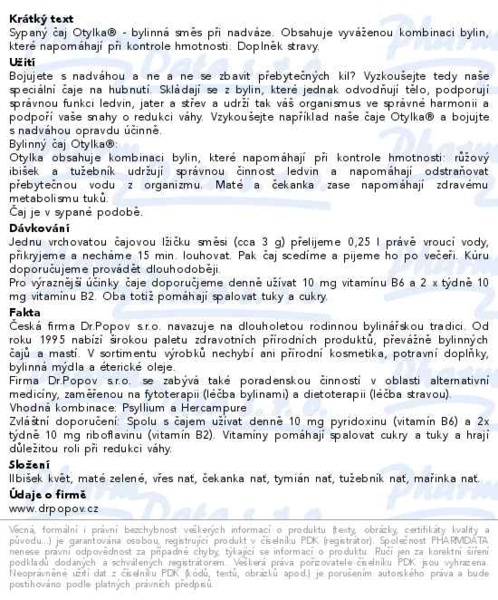 Příbalový leták - Dr.Popov Čaj Redukční Otylka 50g