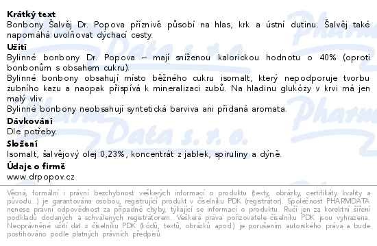 Příbalový leták - Dr.Popov Bonbony Šalvěj 70g