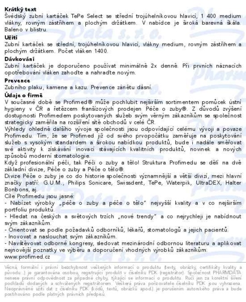Příbalový leták - TePe Select medium zubní kartáček blistr
