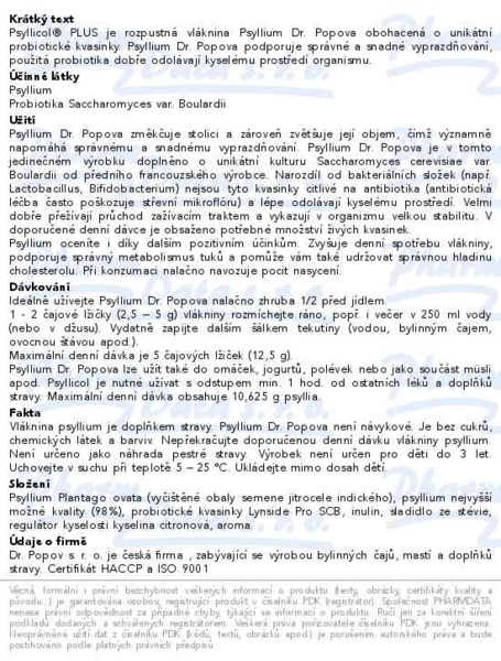 Příbalový leták - Dr.Popov Psyllicol PLUS s probiotiky 100g