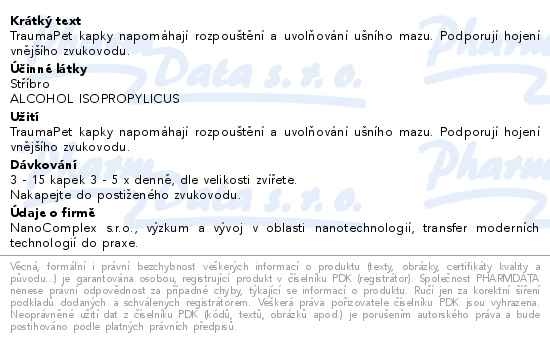 Příbalový leták - TraumaPet kapky do uší s Ag 100ml
