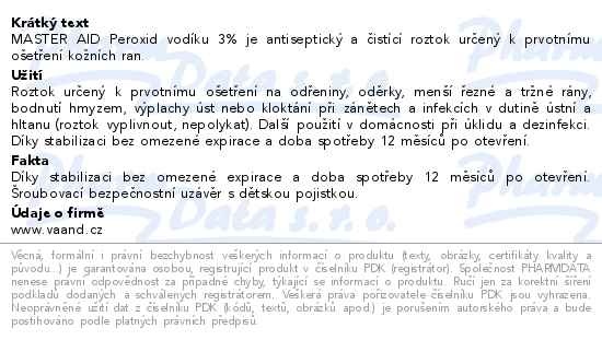 Příbalový leták - Master Aid Peroxid vodíku 3% 250ml