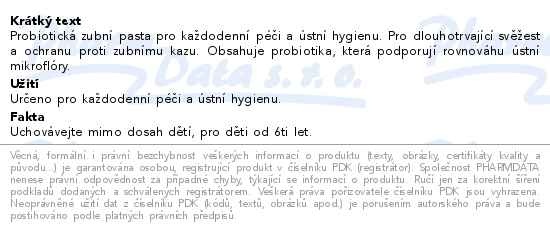 Příbalový leták - SOFTdent Probiotic zubní pasta 75 ml