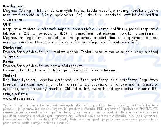 Příbalový leták - Magnex 375mg+B6  2x20 šumivých tablet